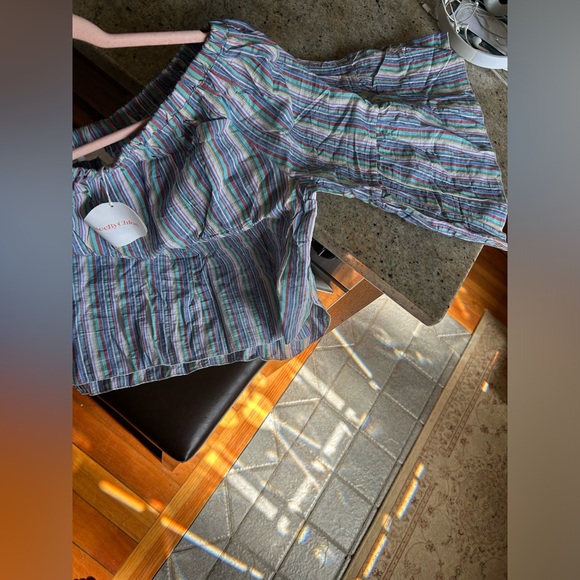 See by Chloe Off the Shoulder Striped Linen Top - Picture 2 of 8